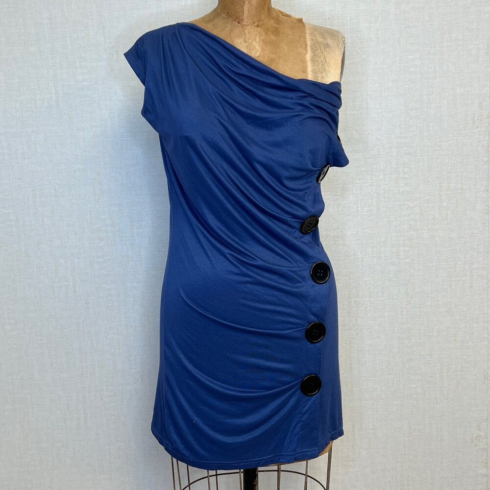 NWT Y2K Korean Fashion 80s Inspired Big Button Off Shoulder T-shirt Dress OS